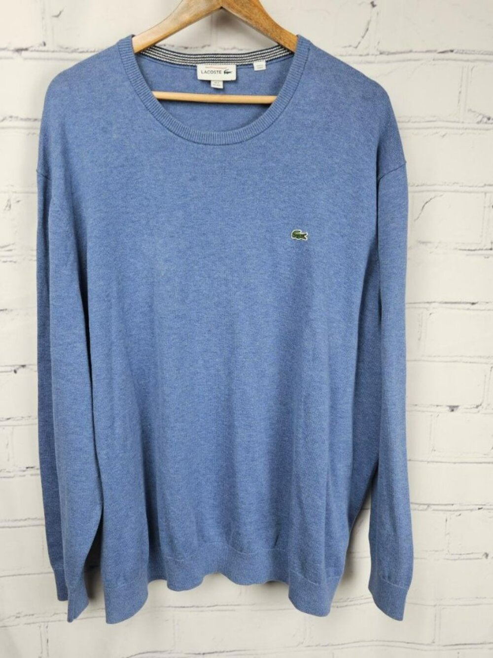 Lacoste Blue Crewneck Cotton Sweater Mens US 4XL Alligator Logo Fall Preppy